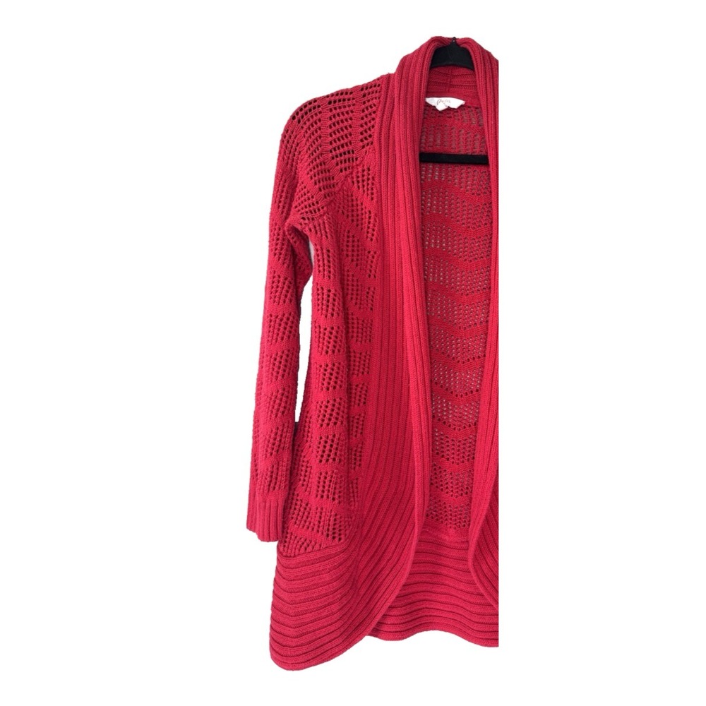 VTG Y2K Candies Cardigan Womens XS Open Knit Crochet Layers Fisherman Preppy 90s
